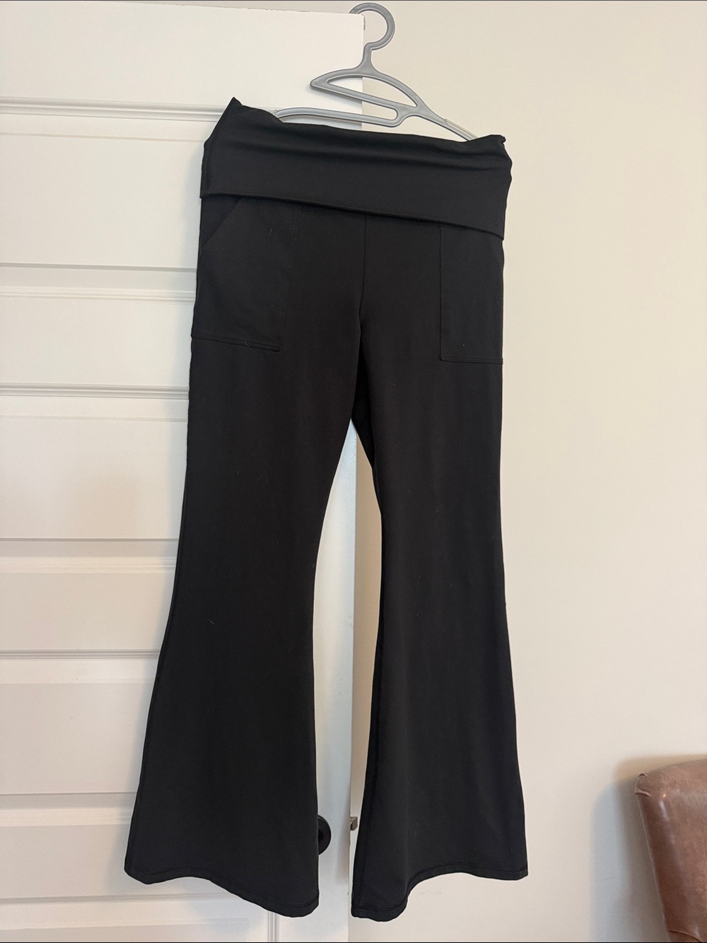 aerie Black Fold-Over Waist Flared Pants